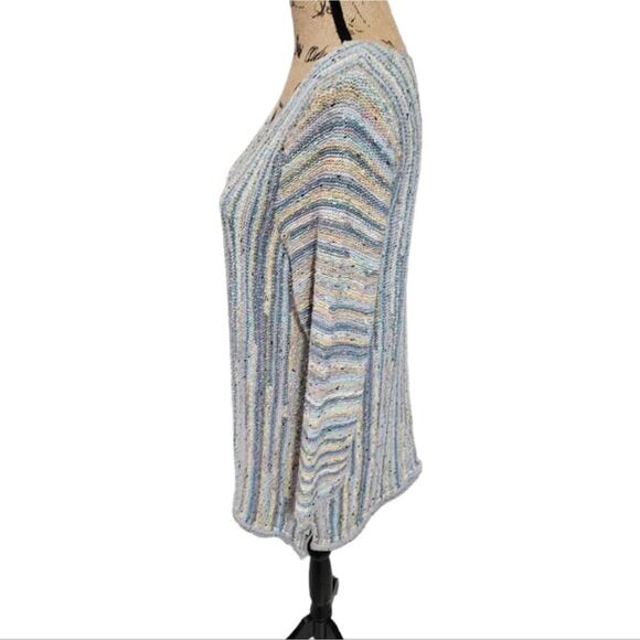 J. Jill Sweater Women's Med Blue‎ & Sage Linear Striped Textured Pullover Knit - Picture 4 of 8